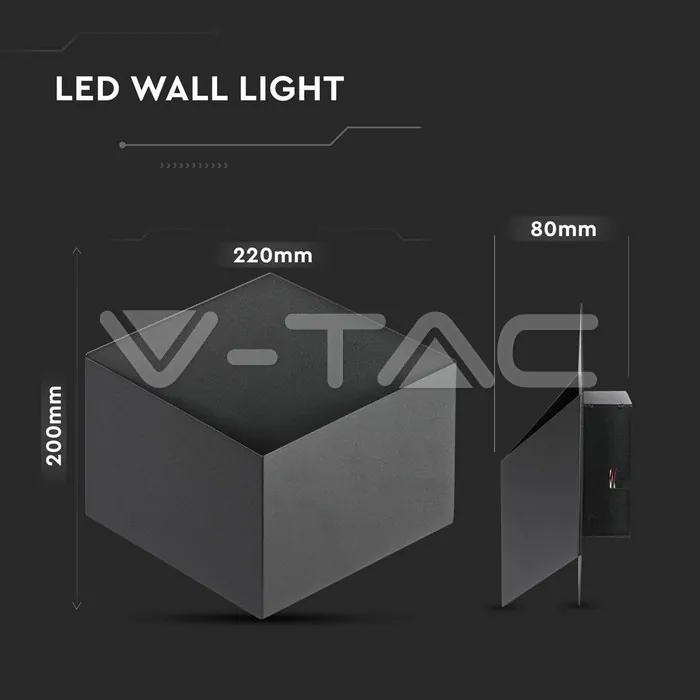 V-TAC VT-8346 3W Стенна Лампа Bridglux Чип Черно Тяло 3000K
