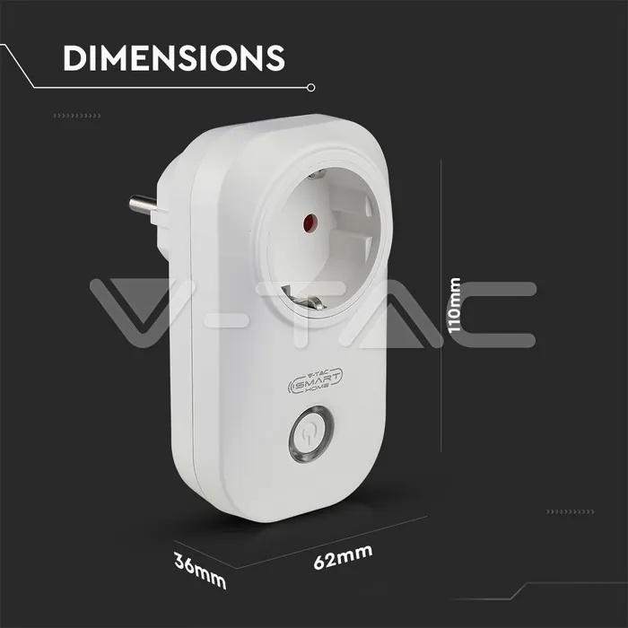 V-TAC VT-8415 WIFI SMART Контакт Преносим Съвместим с Amazon Alexa & Google Home