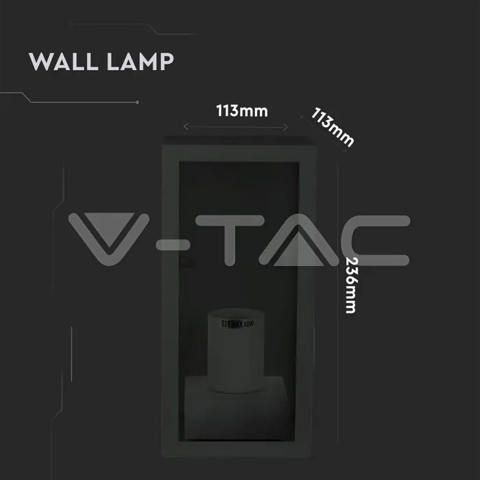 V-TAC VT-8517 Стенна Лампа 1*27 Черна Прозрачна