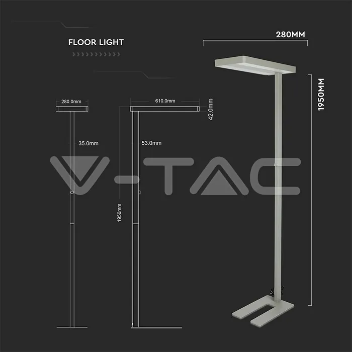 V-TAC VT-8525 80W LED Лампион Димираща Копче Сребро Квадрат 4000K