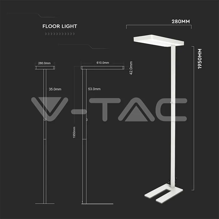 V-TAC VT-8526 80W LED Лампион Димираща Копче Бяла Квадрат 4000K