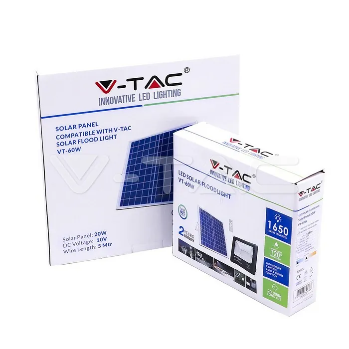 V-TAC VT-8575 20W LED Прожектор с Фотоволтаичен Панел 4000K