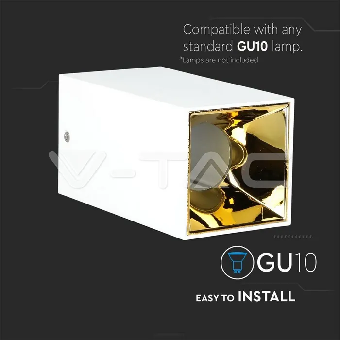 V-TAC VT-8586 GU10 Корпус Квадрат Бяло + Зларо
