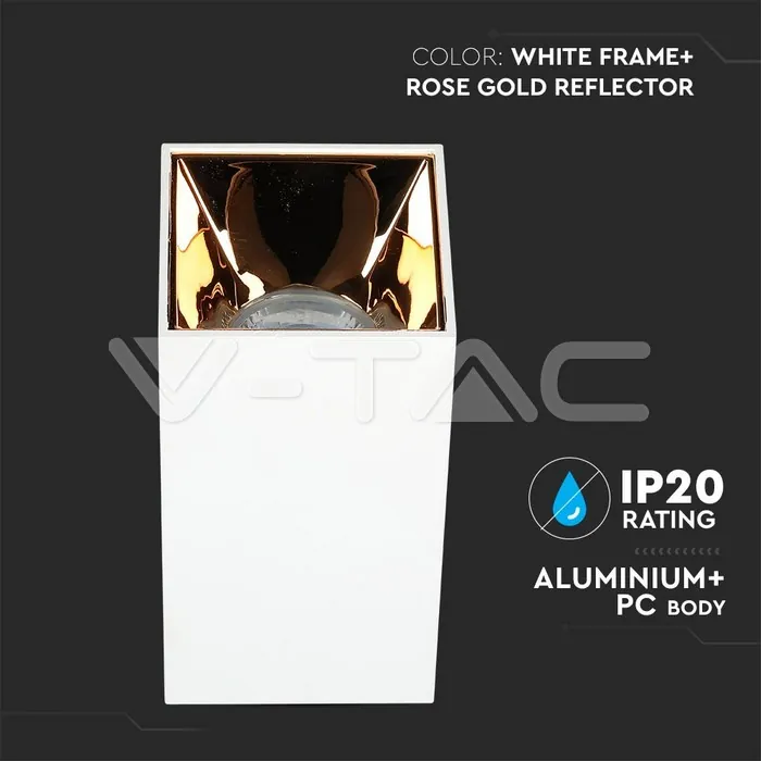 V-TAC VT-8587 GU10 Корпус Квадрат Бяло + Розово Злато