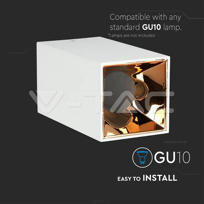 V-TAC VT-8587 GU10 Корпус Квадрат Бяло + Розово Злато