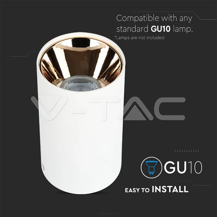 V-TAC VT-8592 GU10 Корпус Кръг Бяло + Розово Злато