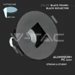 V-TAC VT-8598 GU10 Корпус Луна Квадрат Черно + Черно