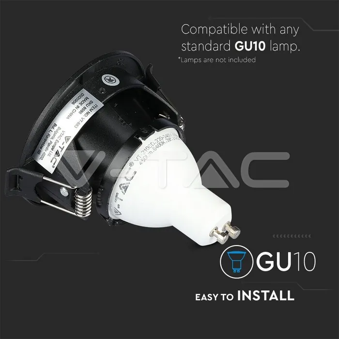 V-TAC VT-8598 GU10 Корпус Луна Квадрат Черно + Черно