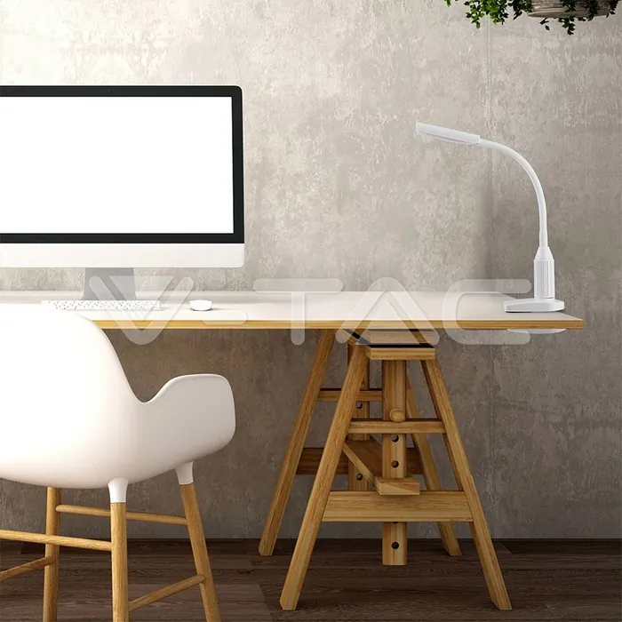 V-TAC VT-8672 7W LED Настолна Лампа С Щипка Бяла 3000K