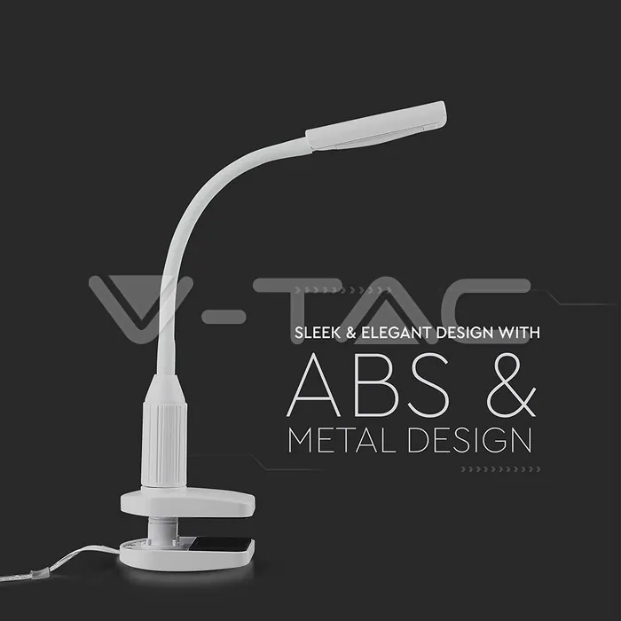 V-TAC VT-8672 7W LED Настолна Лампа С Щипка Бяла 3000K