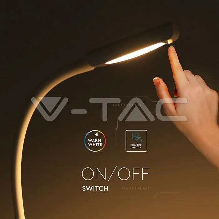 V-TAC VT-8672 7W LED Настолна Лампа С Щипка Бяла 3000K