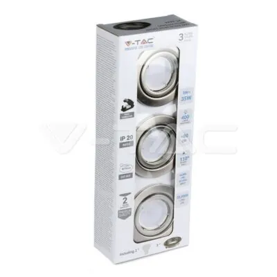 V-TAC VT-8884 LED Крушка 5W GU10 с Корпус Сатен Никел 3000K 3 бр./Сет