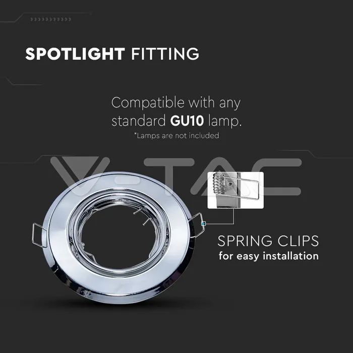 V-TAC VT-8940 GU10 Фитинг Кръг Хром 2бр./опаковка
