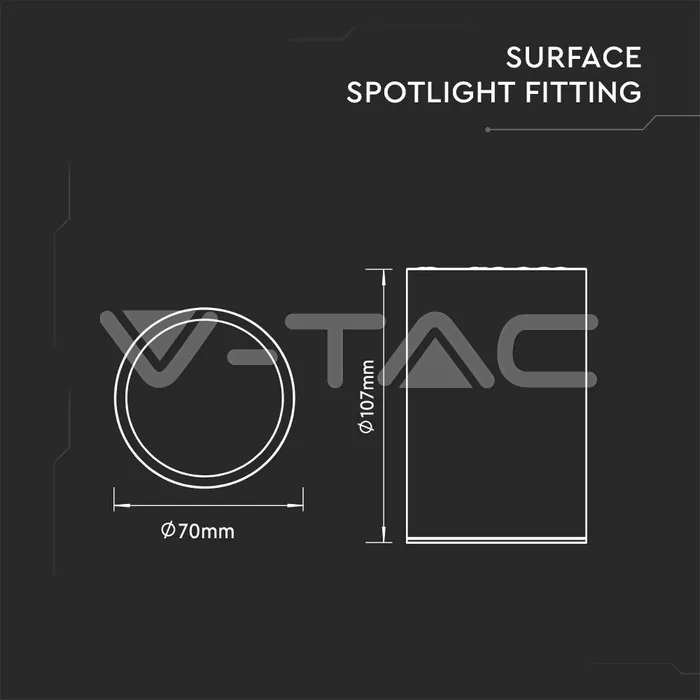 V-TAC VT-8945 GU10 Отливка Външен Монтаж Черна Ф70