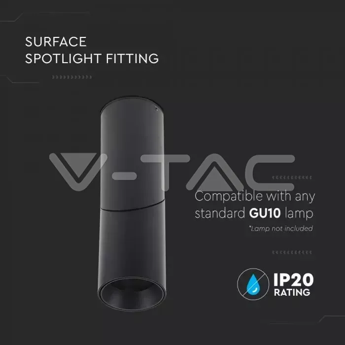 V-TAC VT-8947 GU10 Отливка Външен Монтаж Подвижна Черна