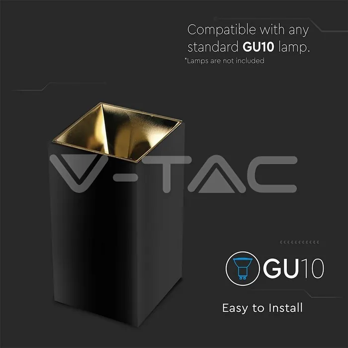 V-TAC VT-8956 GU10 Корпус Квадрат Черно Златно