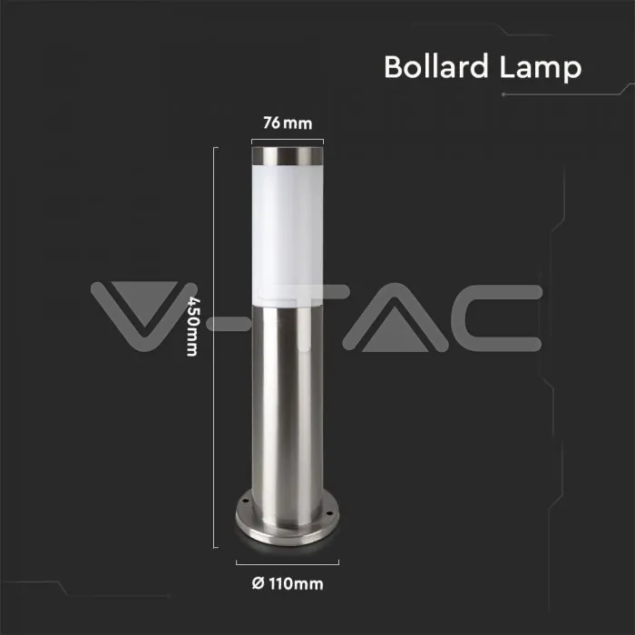 V-TAC VT-8958 E27 Градинска Лампа 45cm Неръждавейка Стомана Сатен Никел IP44