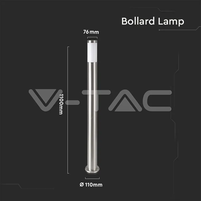 V-TAC VT-8962 Е27 Градинска Лампа 110cm Неръждавейка Стомана Сатен Никел IP44