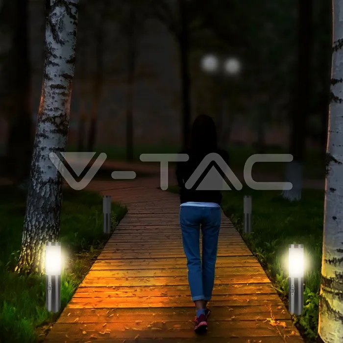 V-TAC VT-8964 Е27 Градинска Лампа 45cm PIR Сензор Неръждавейка Стомана Сатен Никел IP44