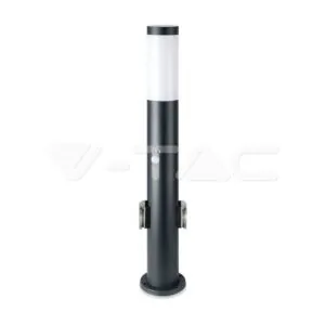 V-TAC VT-8976 Е27 Градинска Лампа 60cm PIR Сензор + 2 Контакта Неръждавейка Сив IP44