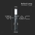 V-TAC VT-8976 Е27 Градинска Лампа 60cm PIR Сензор + 2 Контакта Неръждавейка Сив IP44