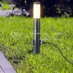 V-TAC VT-8976 Е27 Градинска Лампа 60cm PIR Сензор + 2 Контакта Неръждавейка Сив IP44