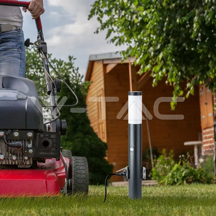 V-TAC VT-8976 Е27 Градинска Лампа 60cm PIR Сензор + 2 Контакта Неръждавейка Сив IP44