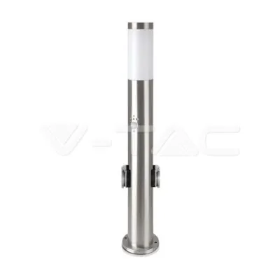 V-TAC VT-8977 Е27 Градинска Лампа 60cm PIR Сензор + 2 Контакта Неръждавейка Сатен Никел IP44