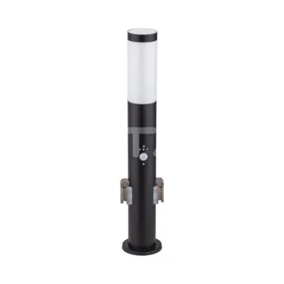 V-TAC VT-8979 Е27 Градинска Лампа 60cm PIR Сензор + 2 Контакта Неръждавейка Черен IP44