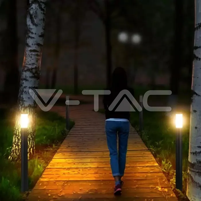 V-TAC VT-8984 Е27 Градинска Лампа 80cm PIR Сензор Неръждавейка Стомана Черен IP44