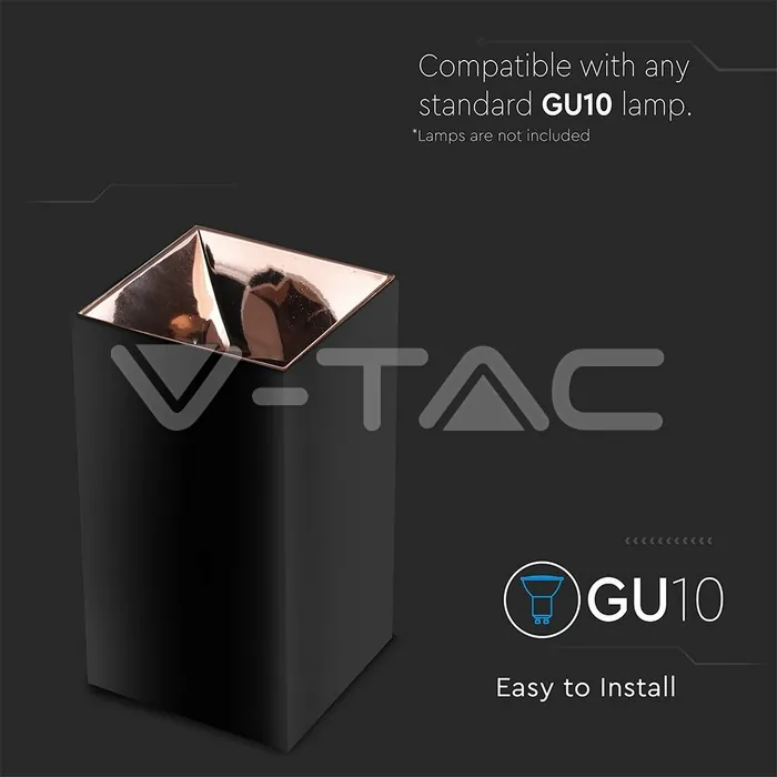 V-TAC VT-8993 GU10 Корпус Квадрат Черно Розово Злато