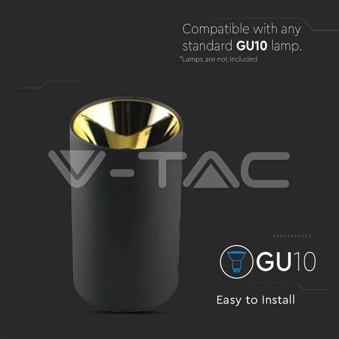 V-TAC VT-8996 GU10 Корпус Кръг Черно Златно
