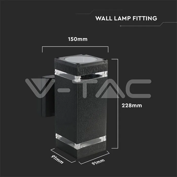 V-TAC VT-93574 LED Стенна Лампа Черна Квадрат IP44