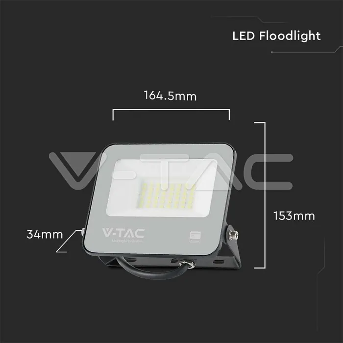 V-TAC VT-9891 30W LED Прожектор Черно Тяло 6500K 185lm/W