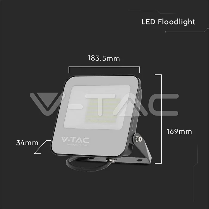 V-TAC VT-9893 50W LED Прожектор Черно Тяло 6500K 185lm/W