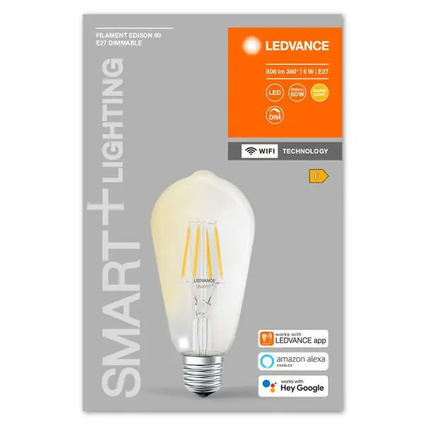 Osram 4058075528277 ЛЕД SMART Филамент Лампа WiFi Classic Edison 5.5W E27