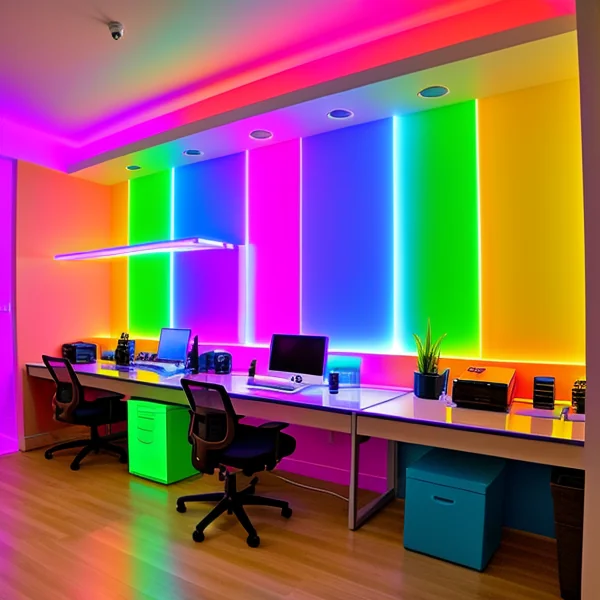 Цветно LED осветление за креативен офис