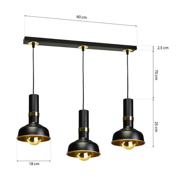 Milagro MLP6210 Висяща лампа MARGO BLACK/GOLD 3xE27