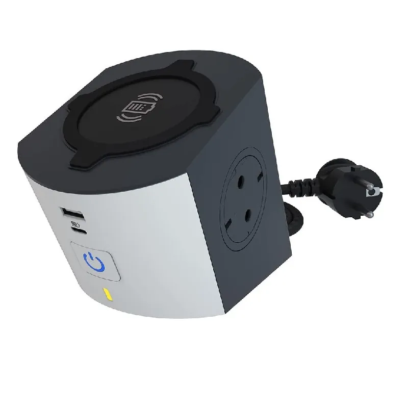 Legrand 3414971944343 РАЗКЛОНИТЕЛ 2х ШУКО+БЕЗЖИЧНО ЗАРЕЖДАНЕ+USB A+C КАБЕЛ 2м БЯЛ/СИВ