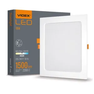 Videx 5904405540916 LED LAMPA VLE-DLBS-184 DOWNLIGHT SQ 18W/4K/WH