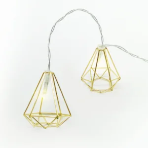 ACA Lighting FMGDIAM10WW2A Метален диамант – 10 LED батерии 3×AA топла светлина златен метал IP20 135 + 30см прозрачен кабел