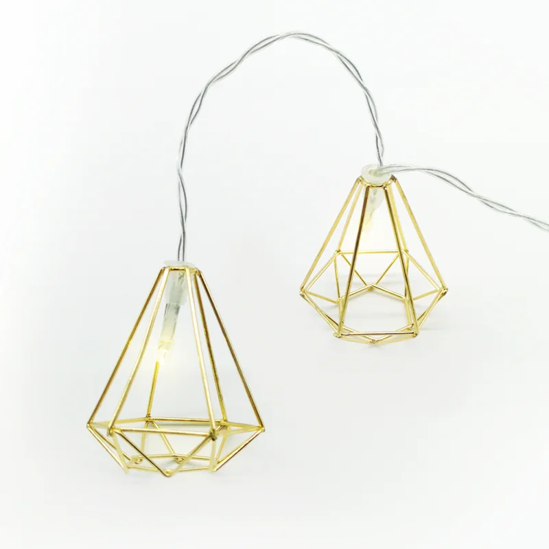 ACA Lighting FMGDIAM10WW2A Метален диамант – 10 LED батерии 3×AA топла светлина златен метал IP20 135 + 30см прозрачен кабел