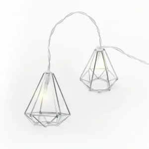 ACA Lighting FMSDIAM10WW2A Метален диамант – 10 LED батерии 3×AA топла светлина сребърен метал IP20 135 + 30см прозрачен кабел