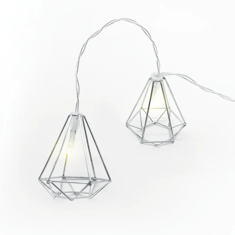 ACA Lighting FMSDIAM10WW2A Метален диамант – 10 LED батерии 3×AA топла светлина сребърен метал IP20 135 + 30см прозрачен кабел