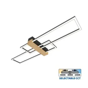 VivaluxVIV005164LED плафон LUCAS LED 30W черно+дърво CCT 3000-4000-6400K
