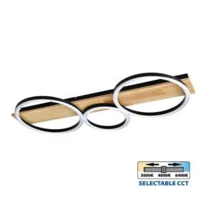 VivaluxVIV005158LED плафон MATTEO LED 32W черно+дърво CCT 3000-4000-6400K