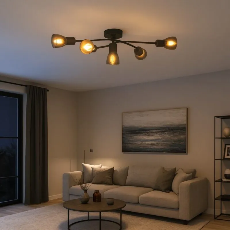 VivaluxVIV005052Плафон DANTE CL790 5xE14 опушени стъкла черен