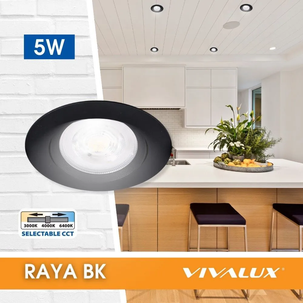 Vivalux VIV005138 Кръгла LED луна за вграждане RAYA LED 5W черна CCT-switch 3000K-4000K-6400K