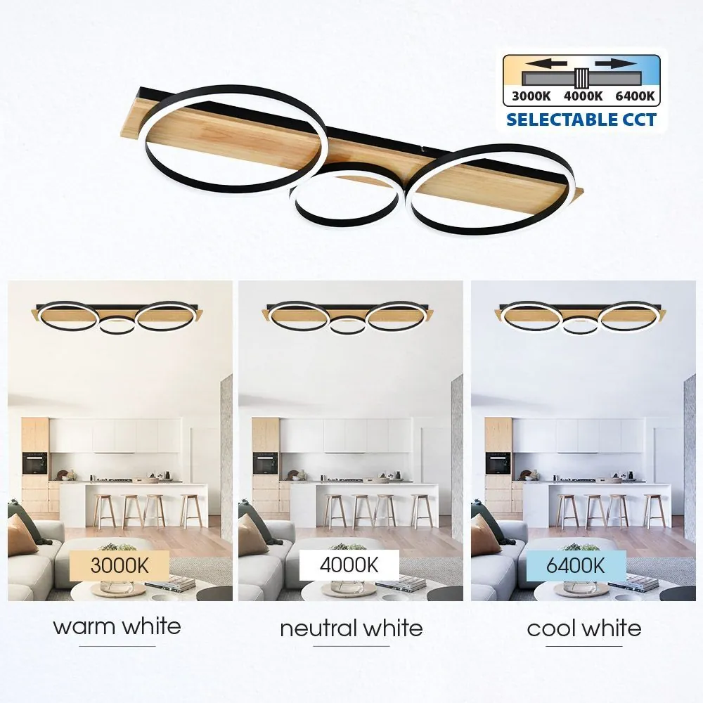 VivaluxVIV005158LED плафон MATTEO LED 32W черно+дърво CCT 3000-4000-6400K