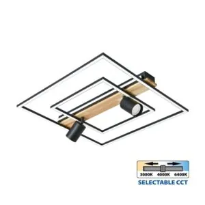 VivaluxVIV005165LED плафон CAMPO LED 36W черно/бяло+дърво CCT-switch 3000-4000-6400K